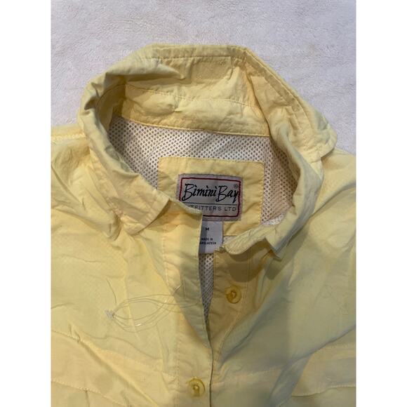 BIMINI BAY Button Down Fishing Shirt Yellow Women's M Short Sleeve Nylon Outdoor - Picture 2 of 8